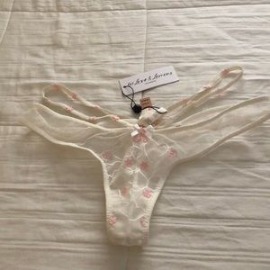 Ivory With pink florals and hearts Thong panties